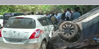 ಮಂಗಳೂರು: ಸರಣಿ ಅಪಘಾತ; ಆಟೋ-ಕಾರಿಗೆ ಡಿಕ್ಕಿ ಹೊಡೆದು ಕಾರು ಪಲ್ಟಿ..!