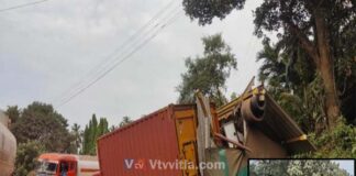 ಪೆರ್ನೆ: ಇಳಿಜಾರು ಪ್ರದೇಶದಲ್ಲಿ ನಿಲ್ಲಿಸಲಾಗಿದ್ದ ಲಾರಿ ನಿಯಂತ್ರಣ ತಪ್ಪಿ ಗ್ಯಾರೇಜ್ ಗೆ ಡಿಕ್ಕಿ..!!