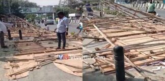 ಪಾದಚಾರಿಗಳ ಮೇಲೆ ಬಿದ್ದ ಶ್ರೀರಾಮನ ಕಟೌಟ್ – ಮೂವರು ಗಂಭೀರ