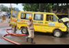 ಶಾಲಾ ವಾಹನದಲ್ಲಿ ಕಾಣಿಸಿಕೊಂಡ ಬೆಂಕಿ; ತಪ್ಪಿದ ಅನಾಹುತ..!