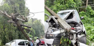 ಬೆಳ್ತಂಗಡಿ : ವಿದ್ಯುತ್ ಕಂಬಕ್ಕೆ ಕಾರು ಢಿಕ್ಕಿ – ಪ್ರಯಾಣಿಕರು ಪಾರು
