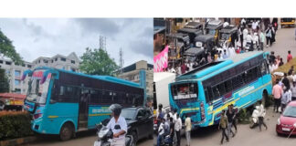 ದೇರಳಕಟ್ಟೆ: ಚಾಲಕನ ನಿಯಂತ್ರಣ ತಪ್ಪಿ ಡಿವೈಡರ್ ಮೇಲೆ ಹತ್ತಿದ ಬಸ್!