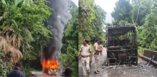 ಶಿವಮೊಗ್ಗ: ಶಾರ್ಟ್ ಸರ್ಕ್ಯೂಟ್ನಿಂದ ಹೊತ್ತಿ ಉರಿದ ಬಸ್ – 17 ಮಂದಿ ಪ್ರಯಾಣಿಕರು ಸೇಫ್
