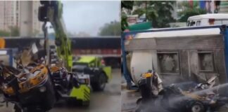 ಚಲಿಸುತ್ತಿದ್ದ ಆಟೋದ ಮೇಲೆ ಉರುಳಿ ಬಿದ್ದ ರಾಸಾಯನಿಕ ಸಾಗಣೆ ಟ್ಯಾಂಕರ್: ಇಬ್ಬರು ಸಾವು