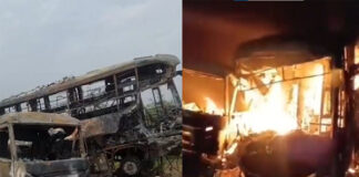 ಜೈಪುರ:ಟ್ರಕ್ಗೆ ಡಿಕ್ಕಿ ಹೊಡೆಯುತ್ತಿದ್ದಂತೆ ಬಸ್ನಲ್ಲಿ ಕಾಣಿಸಿಕೊಂಡ ಬೆಂಕಿ – ಏಳು ಮಂದಿ ಸಾವು