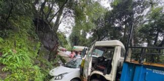 ಗುಂಡ್ಯದಲ್ಲಿ ಕಾರು-ಲಾರಿ ಅಪಘಾತ: ಸುಳ್ಯ ಎಲಿಮಲೆಯ ಇಬ್ಬರಿಗೆ ಗಾಯ