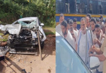 ಮಾಜಿ ಸಚಿವ ರಮಾನಾಥ ರೈ ಪ್ರಯಾಣಿಸುತ್ತಿದ್ದ ಕಾರು ಮತ್ತು ಖಾಸಗಿ ಬಸ್ ನಡುವೆ ಅಪಘಾತ
